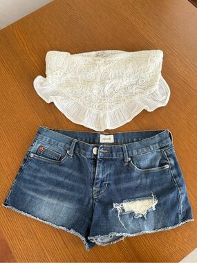 American Eagle - White Embroidered Ruffle Cropped Tube Top - Size S